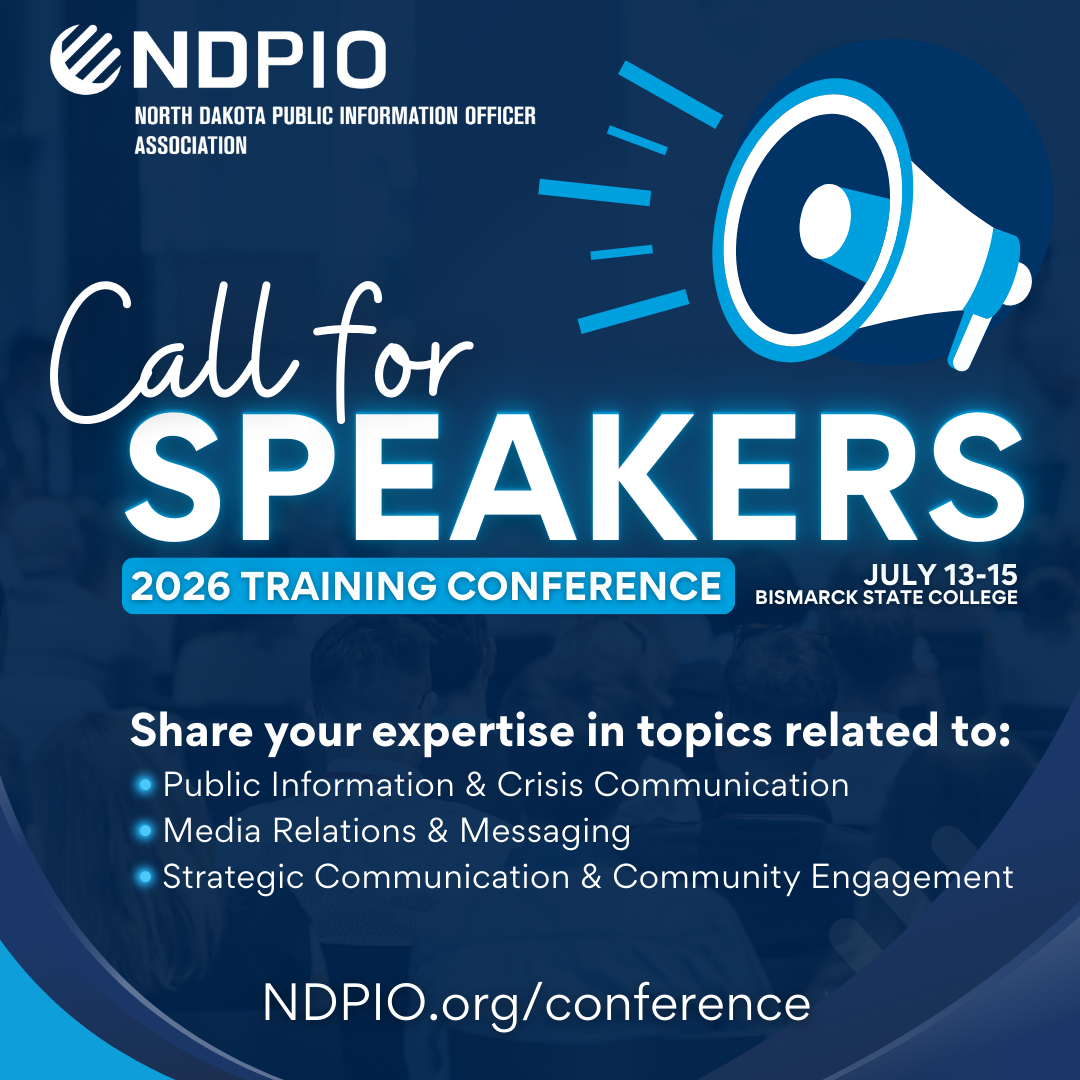 Call for speakers graphic for the 2026 NDPIO Training Conference